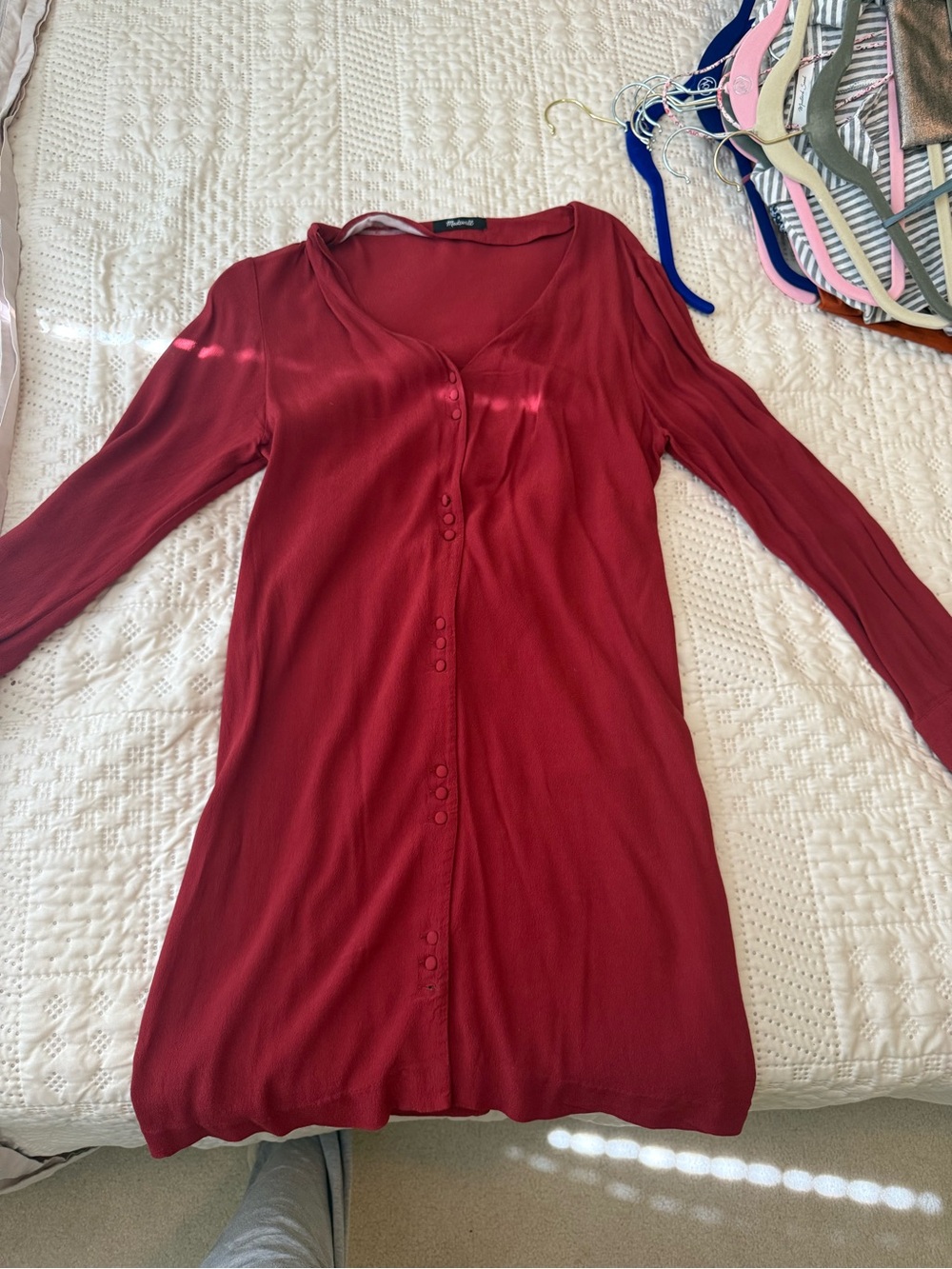 Madewell Deep Red Long Sleeve Button Front Dress